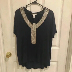 Peck & peck navy and gold gorgeous top